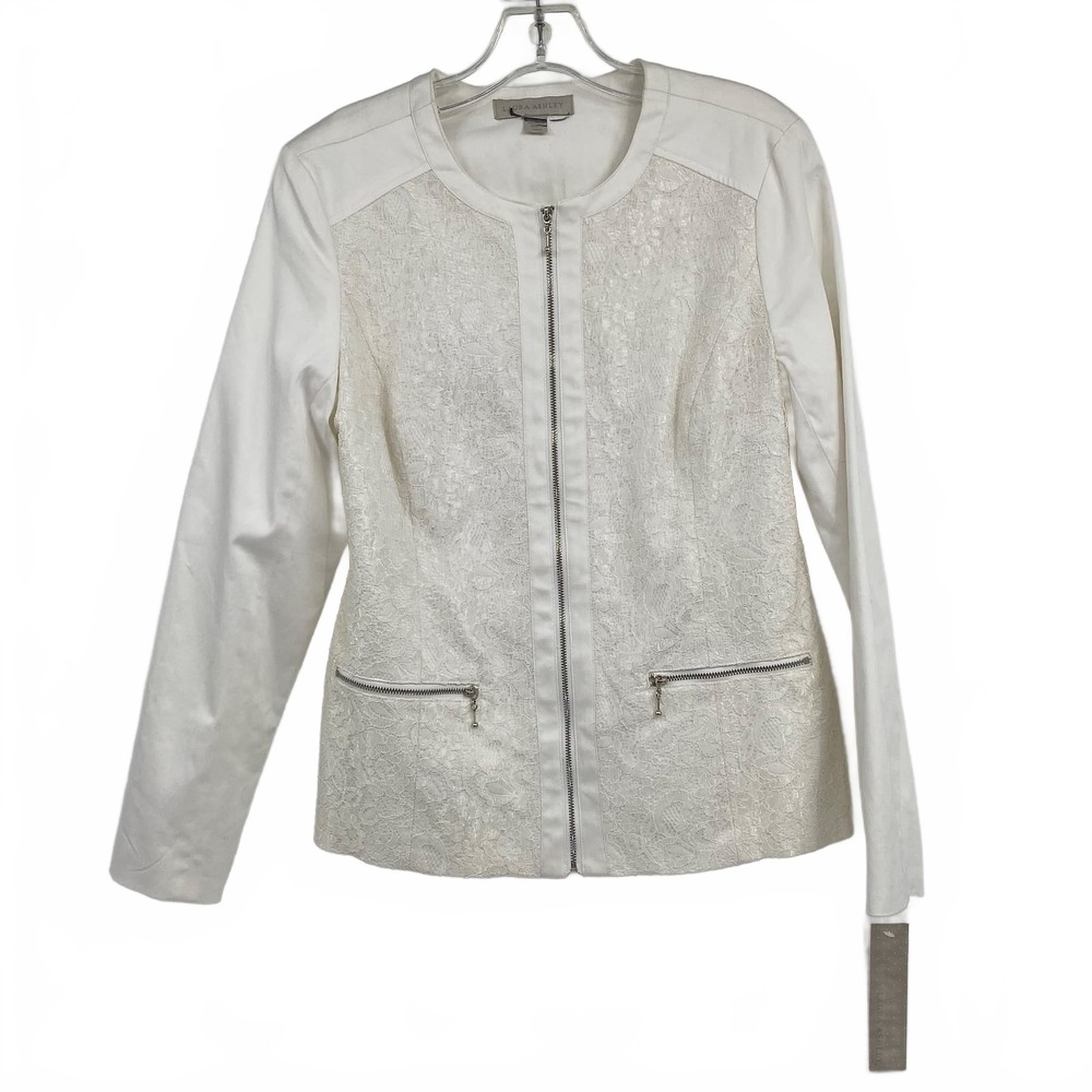 Laura Ashley White Blazer Zip Up Lace Accents | Womens S